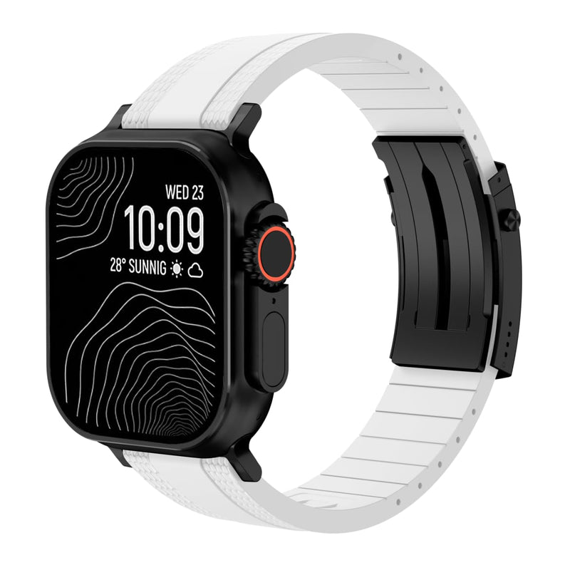 Luxury Band For Apple Watch Ultra 2 Bands for Men 49mm 46mm 45mm 44mm, Silicone Strap with Metal Connector for iWatch Series 10 9 8 7 6 5 4 3 2 1 SE,White/Black