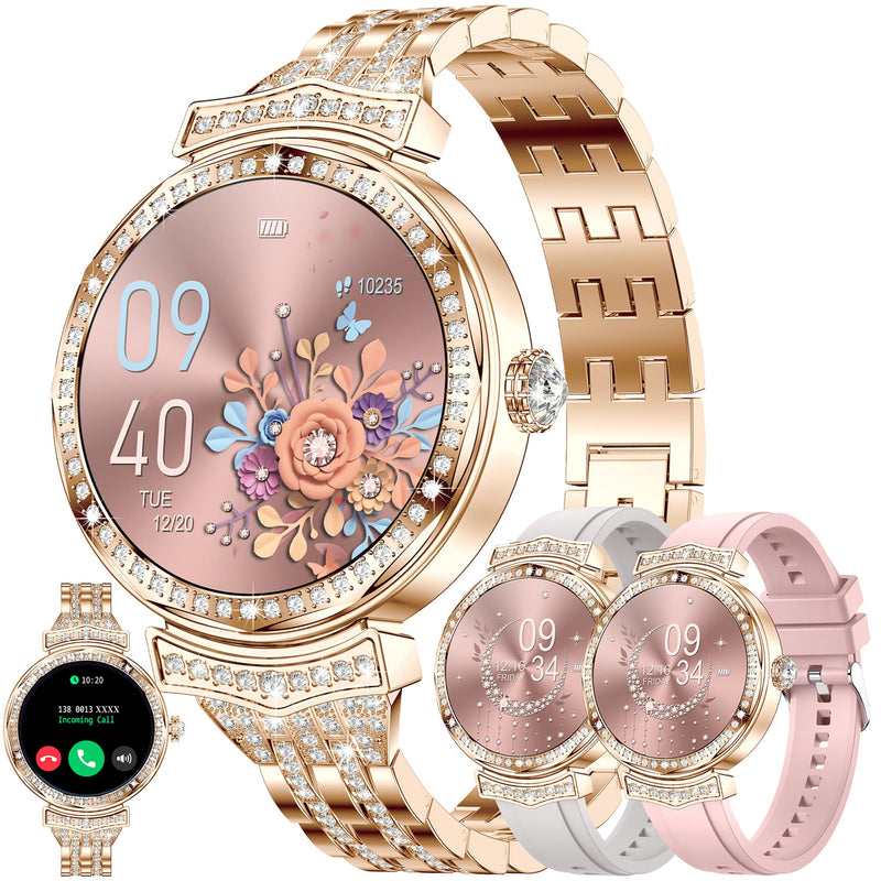 Smart Watch (Answer/Make Calls) for Women,1.32" AMOLED Smartwatch for Android and for iPhone, 3ATM Fitness Tracker with Heart Rate/Sleep/SpO2 Monitor, 100+ Sport Modes Fitness Watch (Gold) Gold