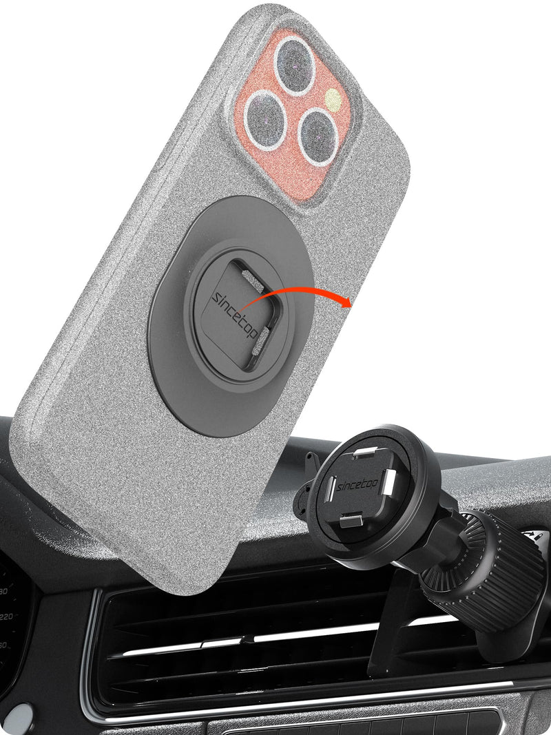 Car Air Vent Phone Holder - Series Q [ Quad ] - with Metal Hook Clip , Automobile Cradle Cell Phone Stand Quick Release Mount , 360° Adjustable ,Compatible with iPhone Android and All Smartphones Air Vent Mount - Series Q
