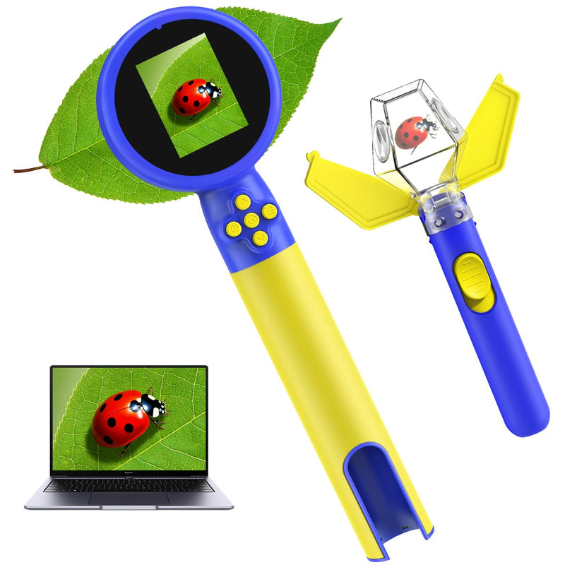 Kids Microscope with Bug Catcher Kit, 1080P Digital Mini Handheld Microscope STEM Science Toy with LED Light, Rechargeable, Portable, Supports 64GB TF Card, Educational Gift for Kids Ages 3-12 (Blue) Blue