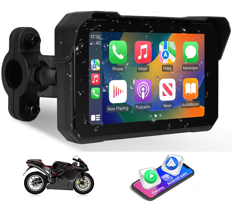 CAMECHO Wireless Motorcycle CarPlay & Android Auto 5 inch Touch Screen Waterproof Portable Moto Car Play Screen with Bluetooth, Navigation, Siri, Google Assistant for Motorbike