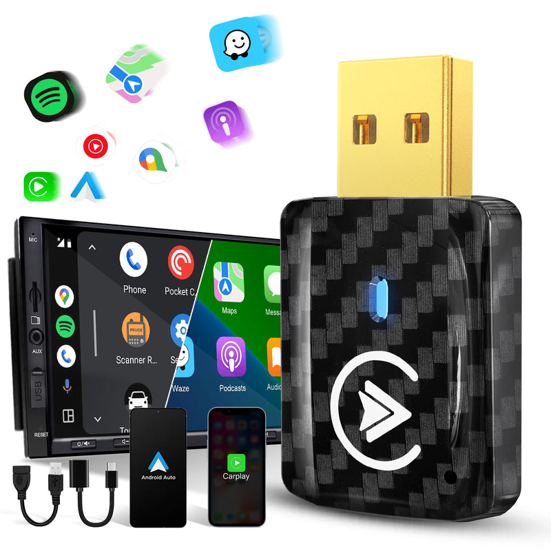 MSXTTLY 2in1 Wireless Carplay Adapter, Android Auto Wireless Adapter | Fast Auto Connect Small Dongle, 5.3 Bluetooth & 5G WiFi, Mini USB Easy Phone Switching, Enhanced Heat Dissipation Design Black