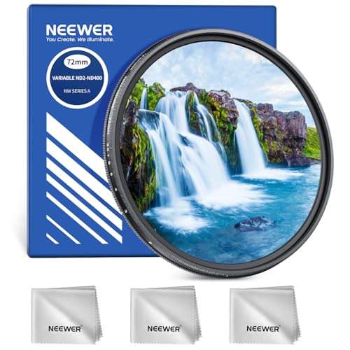 NEEWER 72mm Variable ND Filter ND2-400 (1-9 Stops) with 3X Cleaning Cloth, Adjustable Rotating Variable Neutral Density Camera Lens Filter with Multicoated Optical Glass for Exposure Balance