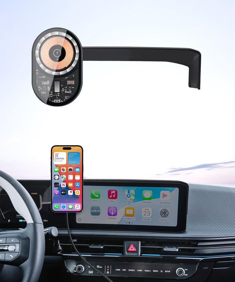 15W Wireless Charging Car Phone Holder for Kia EV6 2025 2026, 12.3" Screen | Magsafe Accessories Fast Charging Magnetic Cell Phone Holder Clip Compatible with iPhone Android, 3D Fit Vehicle Phone Stand 12.3-inch for 2025 2026 EV6