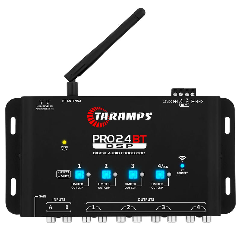 Taramps Pro 2.4 BT Bluetooth DSP Crossover Full, Digital Signal Processor, Car Audio Equalizer with App, Gain up to 9V, 15 Band Graphic Equalization, 12 preset EQ, 2 in and 4 Out, High Level Input