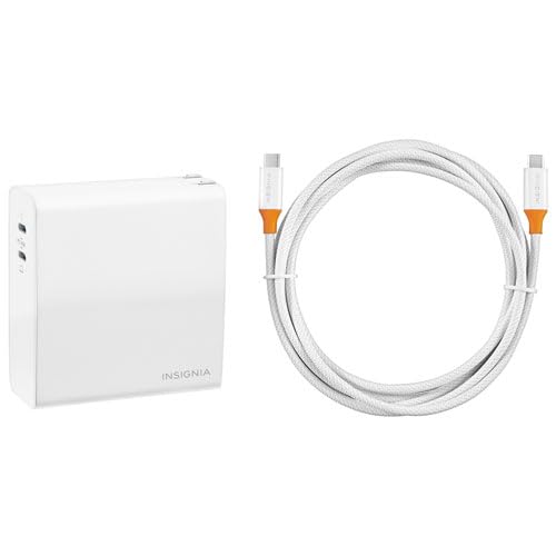 INSIGNIA USB Cables, 20Gbps High-Speed Charging & Data Sync, Braided Nylon, Compatible with MacBook, Laptop, iPhone, iPad, Android (Accessories, 140W 2-Ports USB-C Wall Accessory w/Cable) 140W 2-Ports USB-C Wall Accessory w/ Cable Accessories