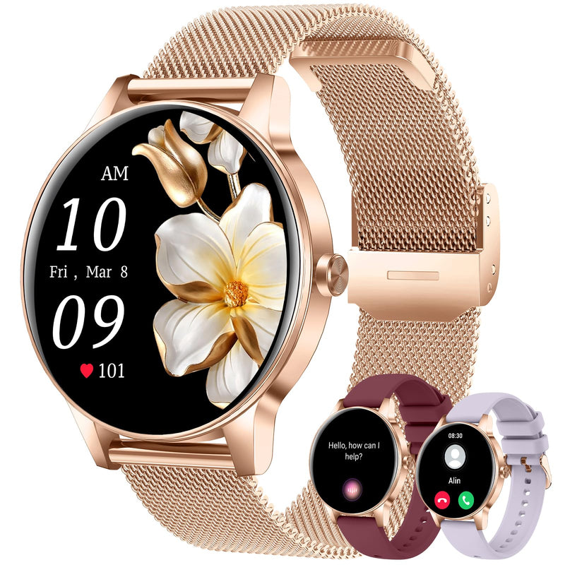 Smart Watch for Women(Answer/Make Calls), 1.27" HD Screen Fitness Tracker with Heart Rate/Sleep Monitor, 130+ Sport Modes IP68 Waterproof Activity Tracking, Smartwatch for Android Phones iPhone Rose Gold