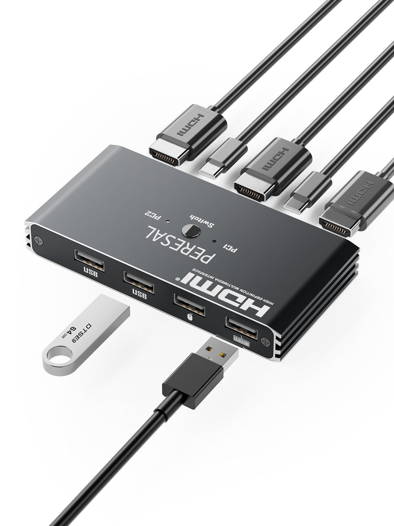 USB KVM Switch, KVM Switch 1 Monitors 2 Computers, HDMI Switch, 4K@60Hz KVM Switches for 2 Computers Sharing 1 Monitor, 4 USB Devices Such as Keyboard, Mouse, Printer, Scanner Black