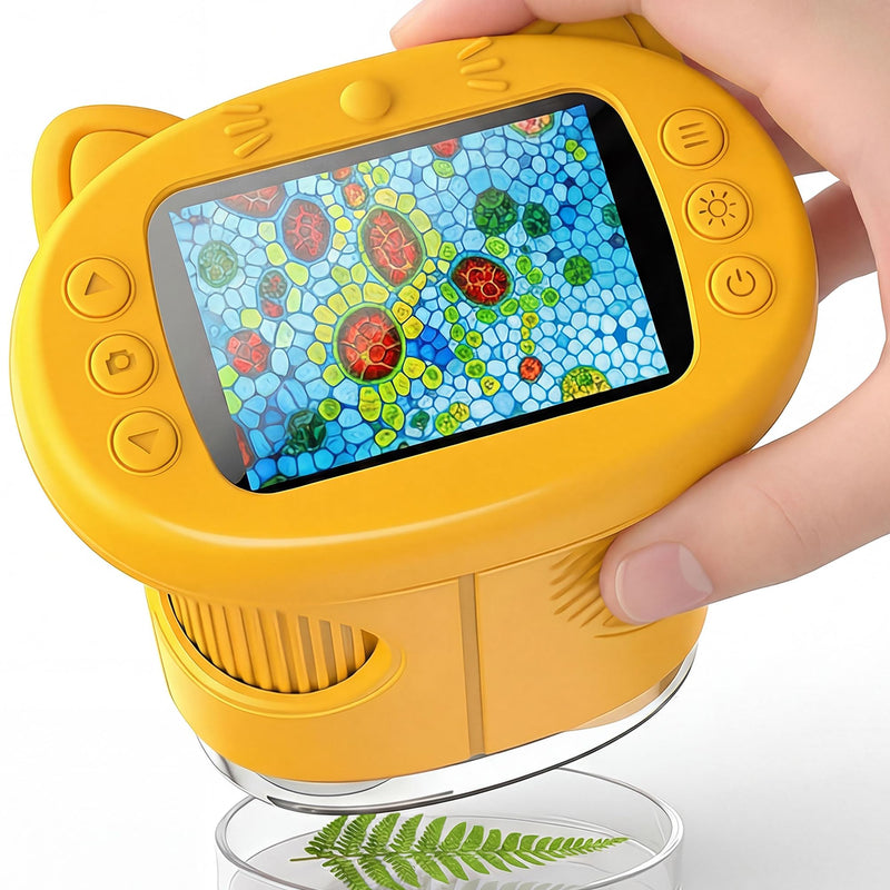 [AUSTRALIA] - Kids Microscope, 1000X Portable Mini Pocket Microscope with 2.4″ IPS Screen & 8 LEDs, Rechargeable, STEM Educational Science Kit Toys, Best Christmas Birthday Gifts for 4-12 Year Old Girls Yellow 