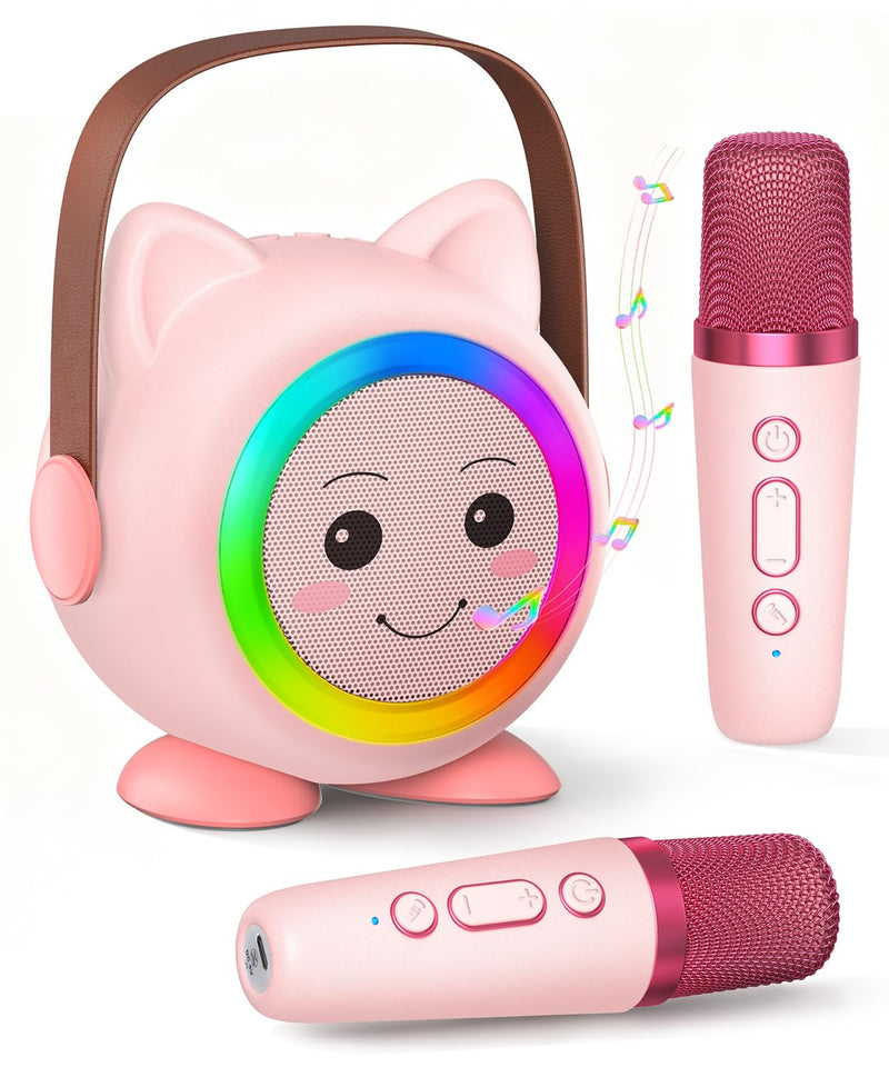 [AUSTRALIA] - Mini Karaoke Machine Toy for Kids, Portable Karaoke Machine with 2 Wireless Microphone for 4,5,6,7,8,9,10,11,12+ Years Old Christmas Birthday Gifts Girls Boys (Pink) Pink 2 Mic 