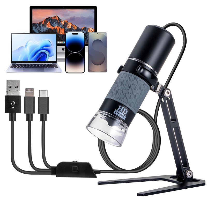 [AUSTRALIA] - USB Microscope Compatible with iPhone Android Phone Tablet and Windows Mac PC, HD 1080P Wired Digital Microscope Camera for Adults and Kids 