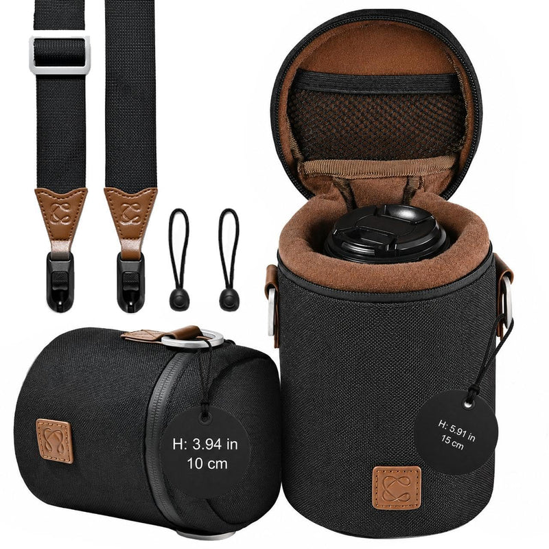 Premium Camera Lens Case with Quick Release Strap, Water Resistant Protective Lens Pouch for DSLR Camera, 2 Size L and M, Compatible for Canon, Nikon, Sony, Pentax, Olympus