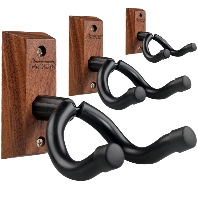 [AUSTRALIA] - AZOR 3 Pack Black Walnut Guitar Wall Mount Set, U-Shaped Wooden Hanger for Acoustic/Electric Guitars, Bass, Banjo, Premium Wall Hook Holder, Gift for Guitarists & Music Enthusiasts 
