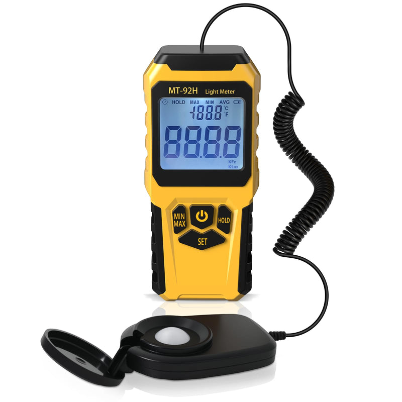 [AUSTRALIA] - MT-92H Light Meter with Split Sensor Lux/Foot Candles Meter 500ms Refresh Rates Range up to 200,000 Lux Switchable Backlight Temperature Measurer 14℉-140℉ 