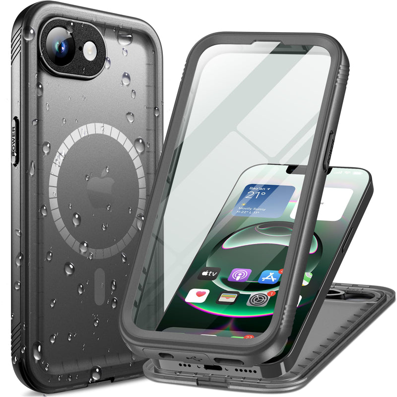 Cozycase for iPhone 16e/iPhone 17e Waterproof Case Heavy Duty Full Body | Compatible with MagSafe 360 Shockproof Dustproof with Screen Camera Protector Double IP68 Water Dust Drop Proof Cover Black Black/Mag For iPhone 16e/17e