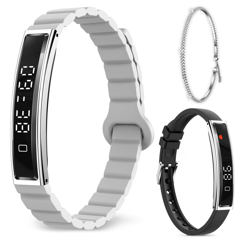 Efolen Smart Bracelet for Women,Ultralight Fitness Tracker Smart Wristband with Heart Rate/Blood Oxygen/Sleep Monitor/Pedometer,Slim Smartwatch for Android iPhone,Activity Tracker,2 Band,Silver Silver