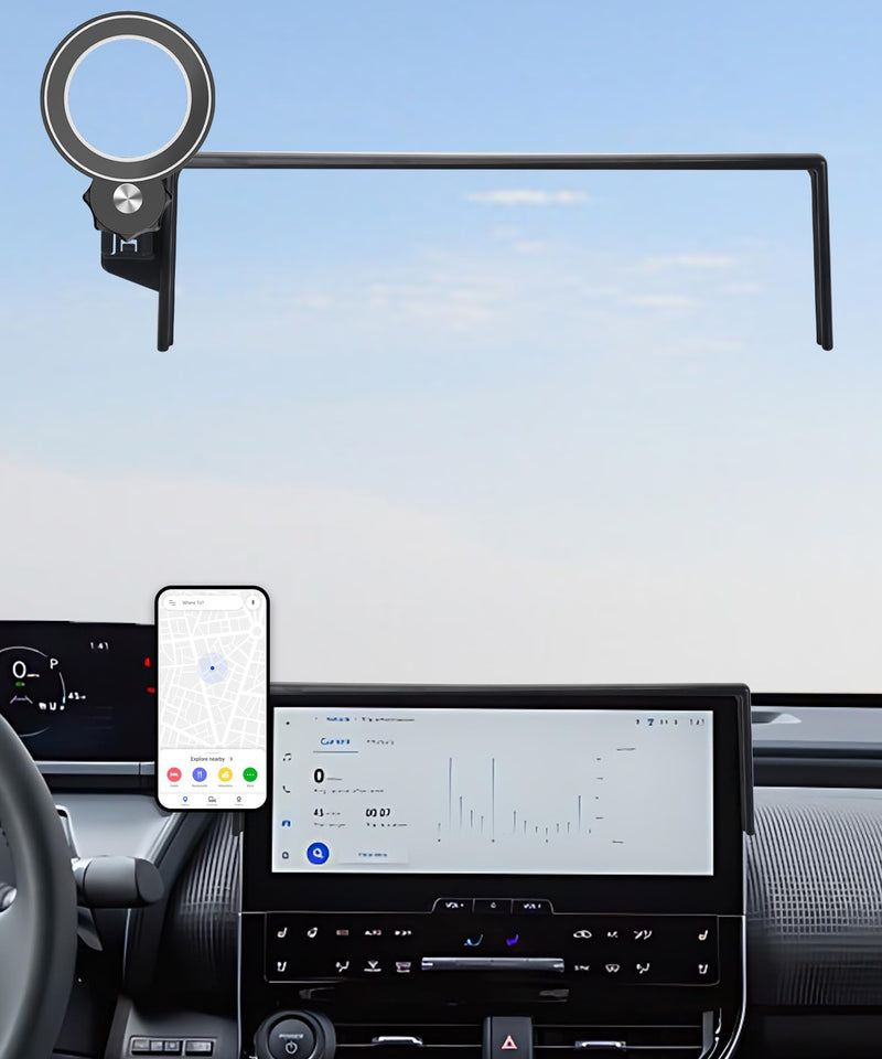 Car Phone Holder for Toyota BZ4X/Subaru Solterra 2023 2024 2025 Accessories | 8/12.3" Screen Clip-On MagSafe Strong Magnetic Cell Phone Mount, 360° Rotatable Hands-Free Holder, Not Block Air Vents