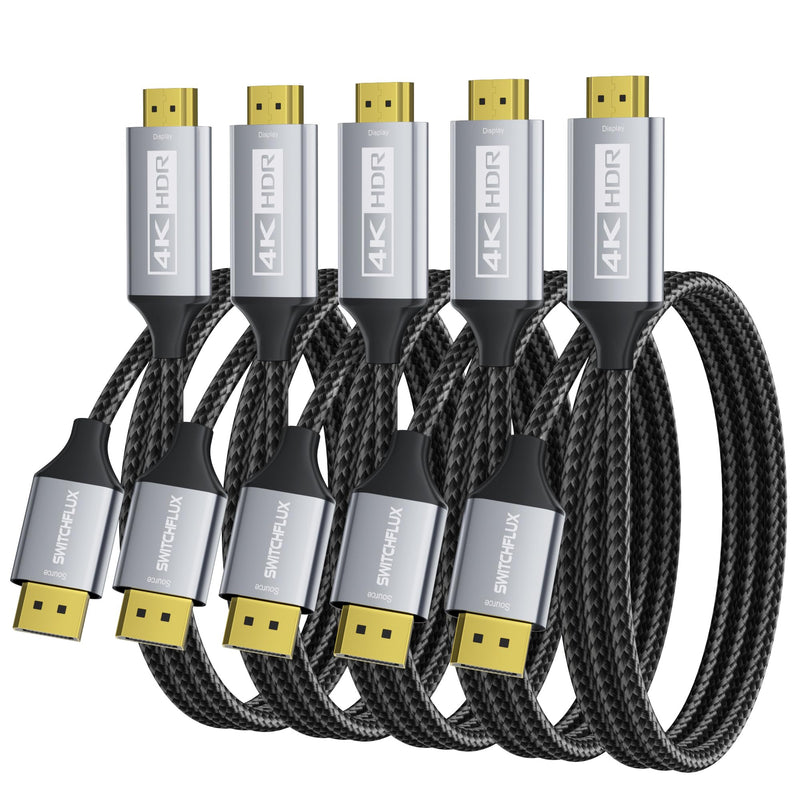 5Pack Active 4K@60Hz 2K@120Hz DisplayPort to HDMI Cable 3FT | UniDirectional DP 1.2 PC to HDMI 2.0 Display, Aluminum Braided Cord Compatible with AMD,NVIDIA,Desktops,and Gaming Monitors Gray 5