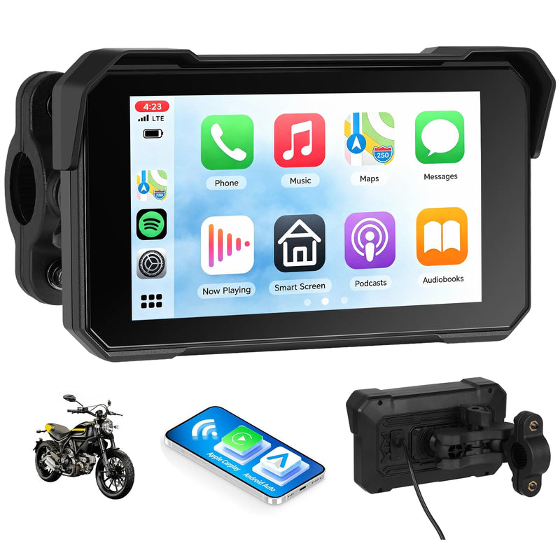 SIXTOP Motorcycle CarPlay Screen with Wireless Apple CarPlay Android Auto, IP68 Waterproof Touch Screen 5 inch GPS Navigation Carplay para Moto, Bluetooth, Siri Google Voice Control