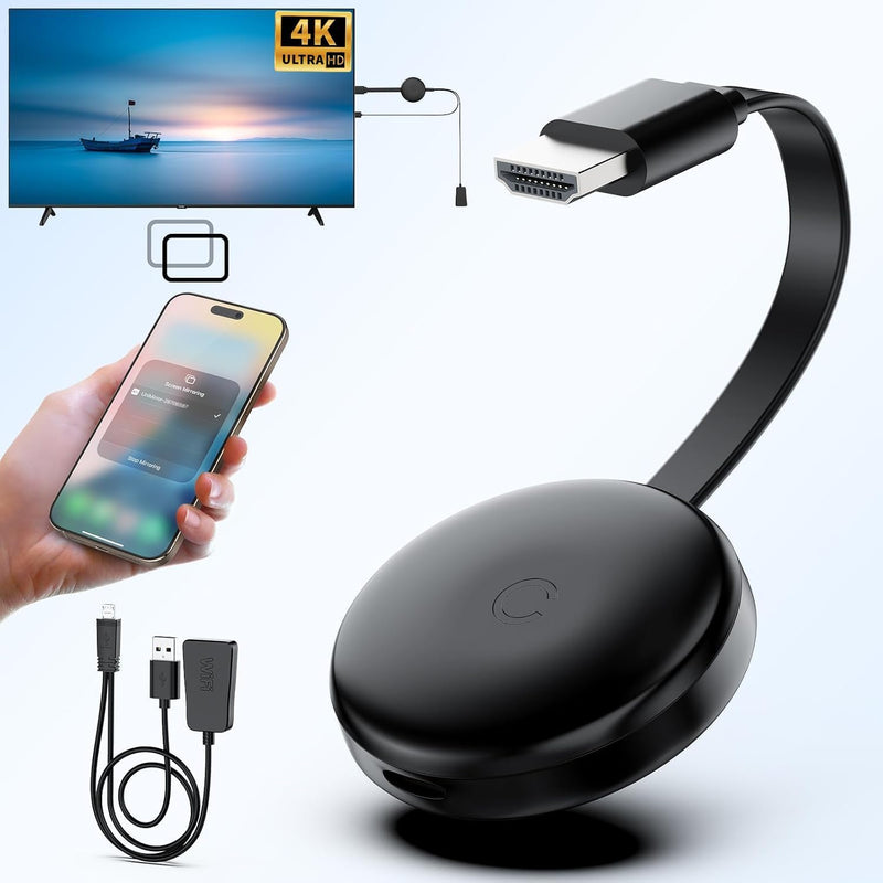 [AUSTRALIA] - 4K Wireless HDMI Display Adapter, 5G HDMI Wireless Dongle Adapter, Mirroring Extender Stream Video/Audio from Android/iOS/Windows/MacOS/Laptop to TV/Monitor/Projector, Support Airplay DLNA Miracast Black 