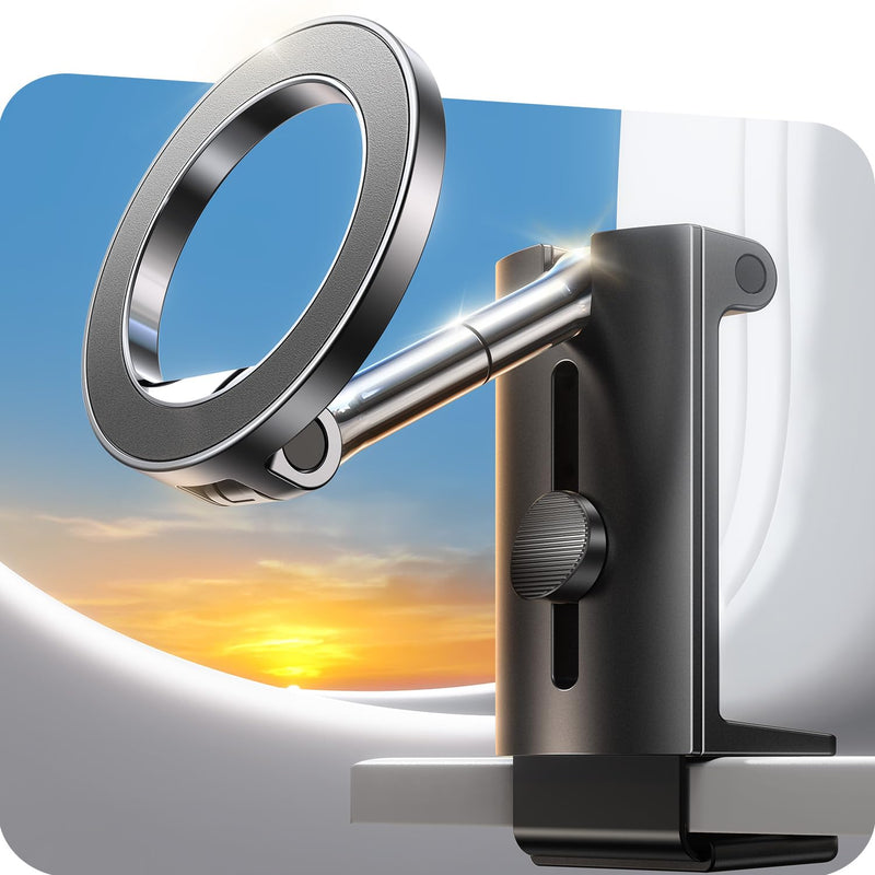Airplane Phone Holder Mount【Foldable ＆ Rotation】Magnetic Phone Holder Cruise Must Haves,Portable Foldable Travel Essentials Stands Long Flight for MagSafe Accessories and iPhone 17 Air 16 15 14 13 12 Suction cup [Black]