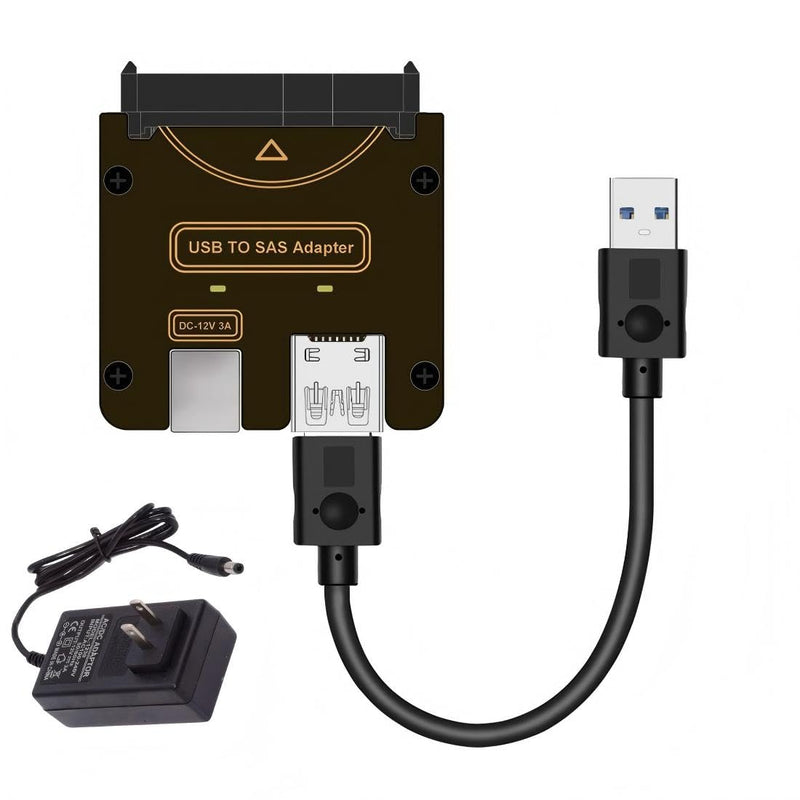 chenyang USB 3.0 to SAS Adapter for 2.5/3.5" SFF-8482 SAS Hard Disks to USB Converter Adapter with Power Supply (Need Power Supply to Work)