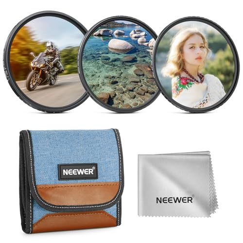 NEEWER 77mm Variable ND (2-32) + CPL + 1/4 Black Diffusion Filter for Mist Cinematic Effect (3 Pack), Camera Lens Filter Photography Accessories with AR/AF Coatings, Case & Cleaning Cloth