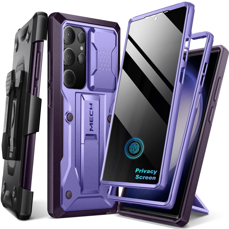 TONGATE for Samsung Galaxy S23 Ultra Case, 2 Front Frames & Stand, P-Purple | Built-in Slide Camera Cover & Screen Protector, Military Grade Shockproof S23 Ultra Phone Case with Kickstand & Belt-Clip Pri-Purple