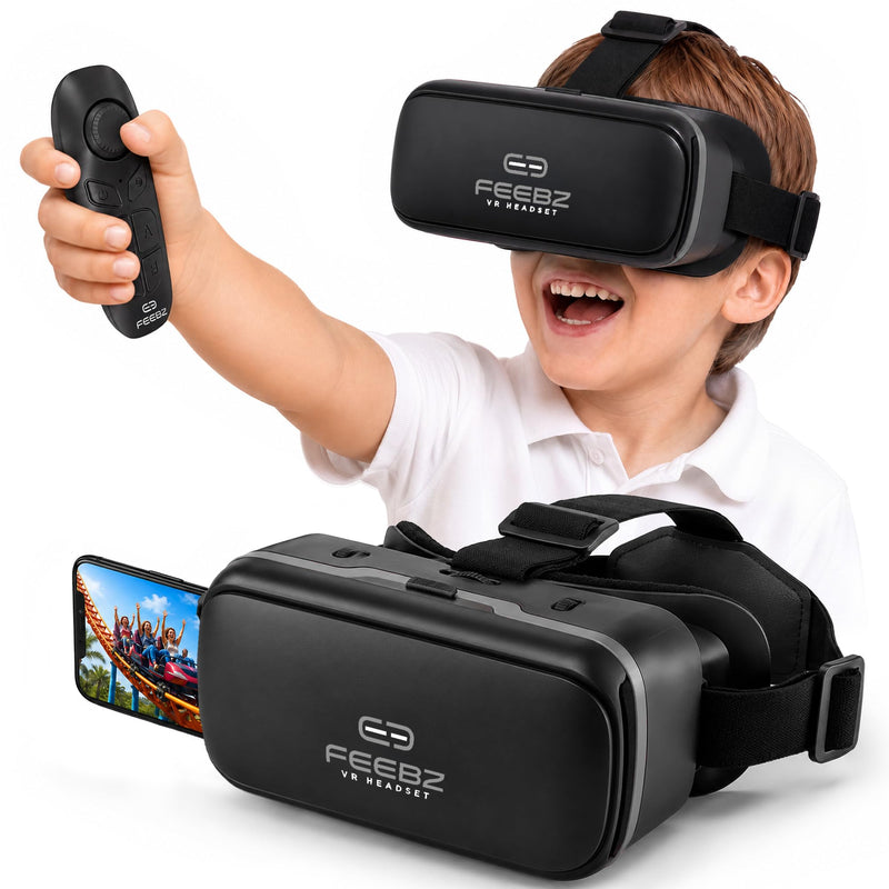3D VR Headset for Kids + Android Remote - for iPhone & Android Phones | with 3D VR Videos & Apps Links | Virtual Reality Goggles Set for Beginners Argent