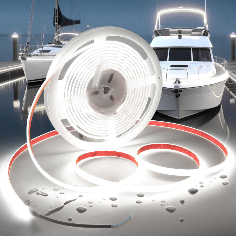 [AUSTRALIA] - COB LED Strip Lights Daylight White 6000K,12V 16.4ft IP67 Waterproof High CRI 95Ra+ Super Bright,Flexible Boat Lights for Fishing Night Outdoor Bathroom Swimming Pool(Power Supply Not Included) 
