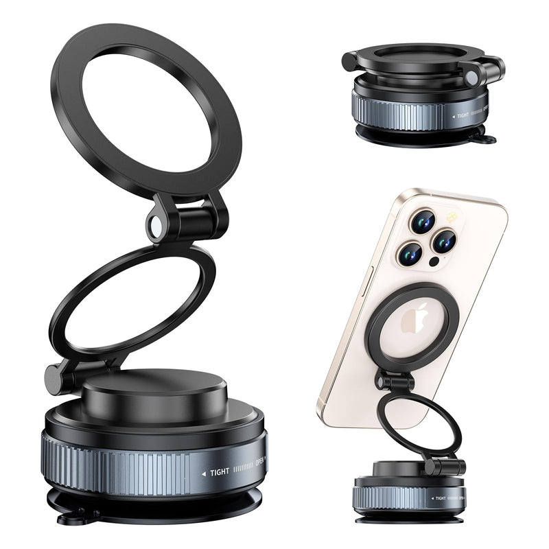 2025 Upgraded Metal 360° Adjustable Vacuum Suction Cup Phone Mount [98LB Suction], Magnetic Phone Holder for Car, Foldable Portable iPhone Holder Magsafe Car Mount