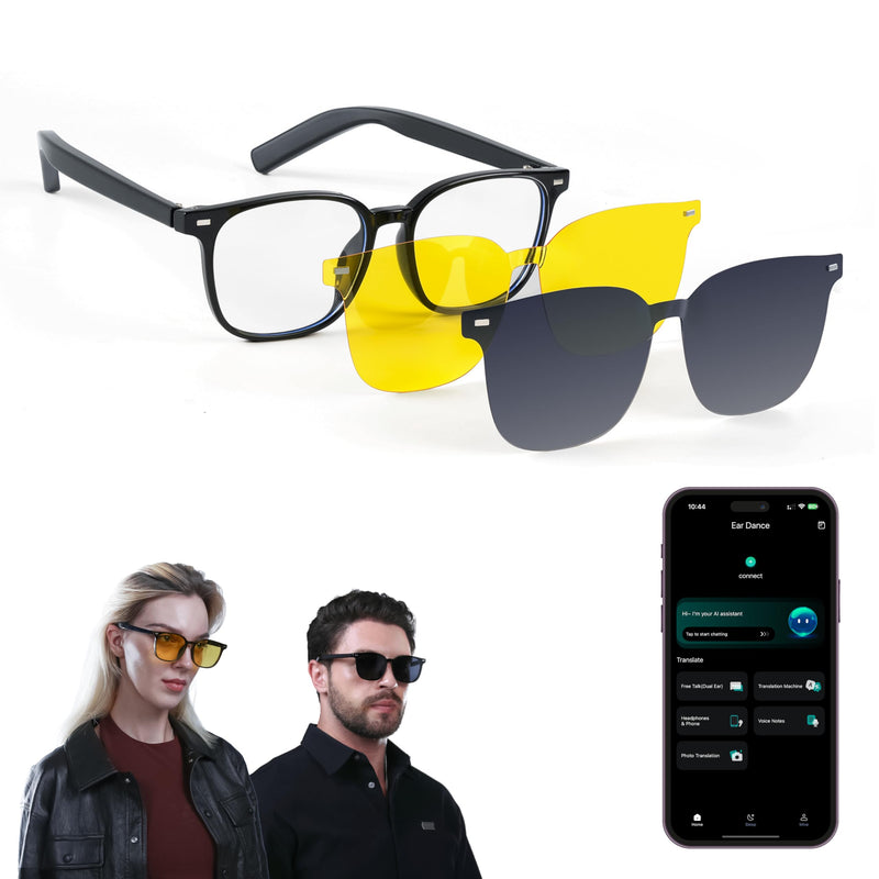 AI Smart Glasses, Translator, Open-Ear Bluetooth, Magnetic Day Night Lens | Real-time AI interpreter & translator, open-ear speakers, auto on/off wear sensor, touch control, for men & women Black-Galaxy