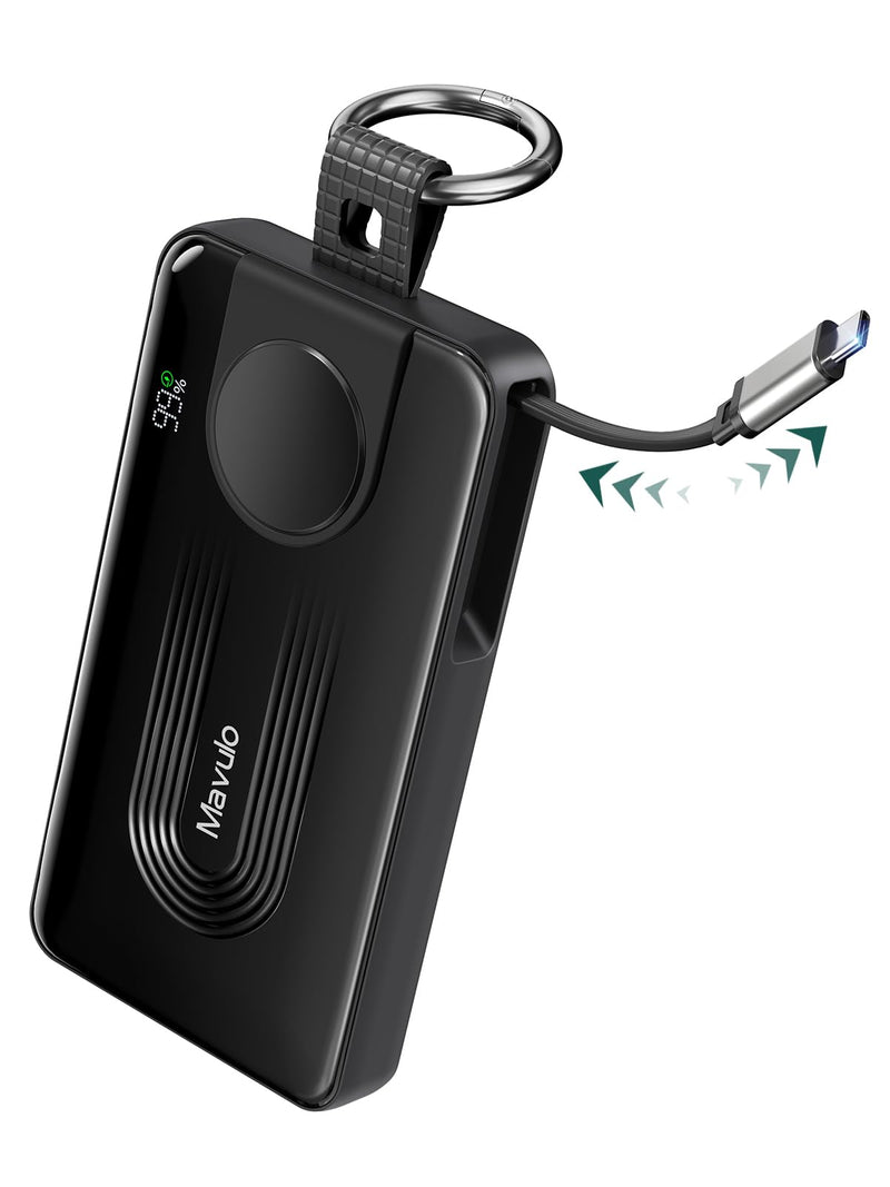 Mavulo Portable Charger for Samsung Galaxy Watch,10000mAh 3 in 1 Power Bank | 20W Fast Charging丨Retractable USB-C Cable丨Keychain Design丨LED display丨Travel Essentials Battery Pack 丨for iPhone 15-17 Series