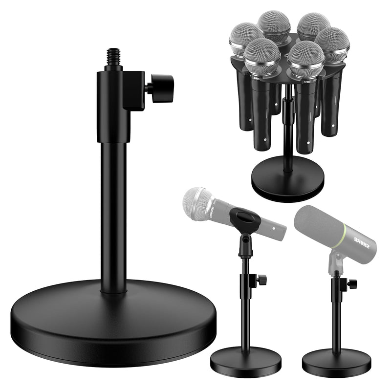 Desk Mic Stand with Multi Microphone Holder|Heavy Metal Base Anti-Tip Design|Adjustable Height Stand for Podcast&Studio|Holds 6 Mics|Clip & Mount Adapter for Shure SM57/SM58/SM7B,Blue Yeti,Fifine Mics
