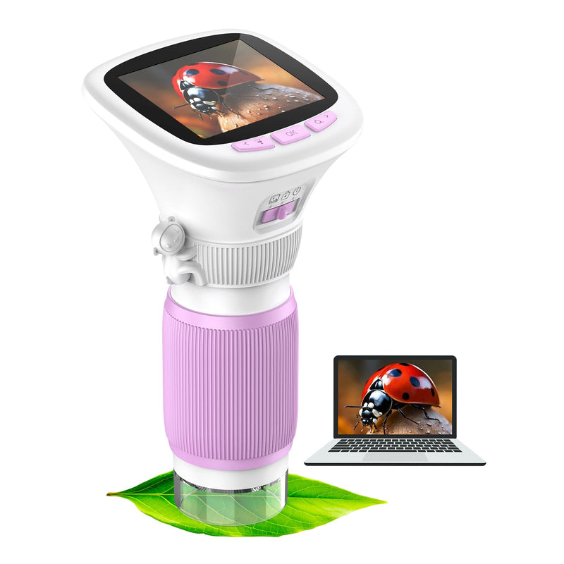 [AUSTRALIA] - Microscope for Kids, EDCREATY 200X-1000X Portable Pocket Handheld Microscope, 2.4 High-Definition Screen, 200W Pixels for Birthday Christmas Holiday Toys Gifts for 5 6 7 8 9 10 11 12 Kids Purple+While 