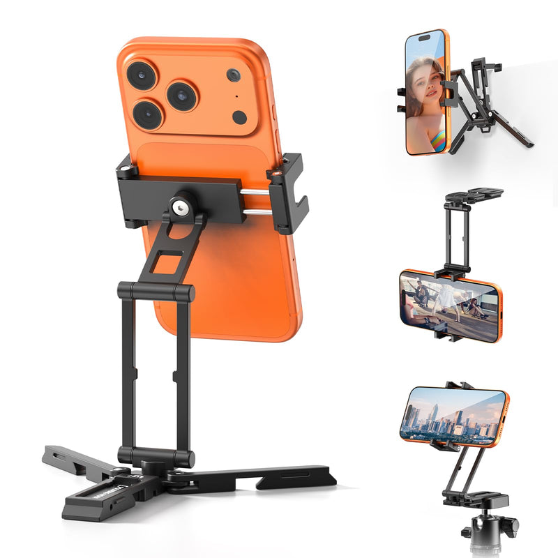 [AUSTRALIA] - ULANZI Phone Tripod Mount with Arca Uka Base, Foldable Mini Tripod with 2 Cold Shoes Handheld Grip Compatible with iPhone17/16/15/ Android, Metal Phone Clamp for Desktop Vlogging Travel 