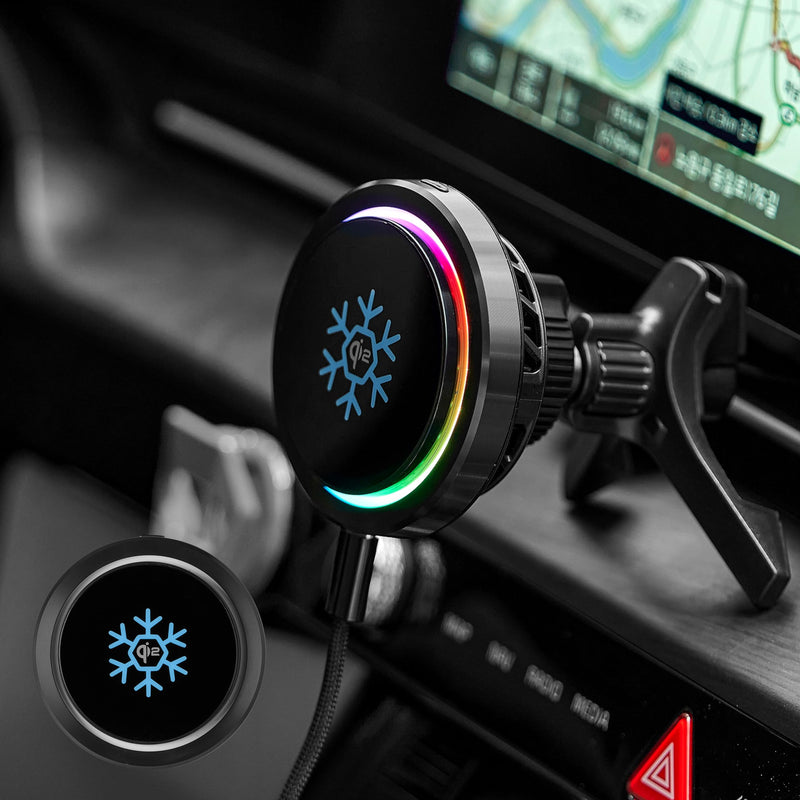 Qi2 Certified 15W Wireless Car Charger with Peltier Cooling, MagSafe Compatible Magnetic Car Mount, Strong N52 Air Vent Phone Holder for iPhone 17/16/15/14 Pro Max, Galaxy S26/S25(Black) Black
