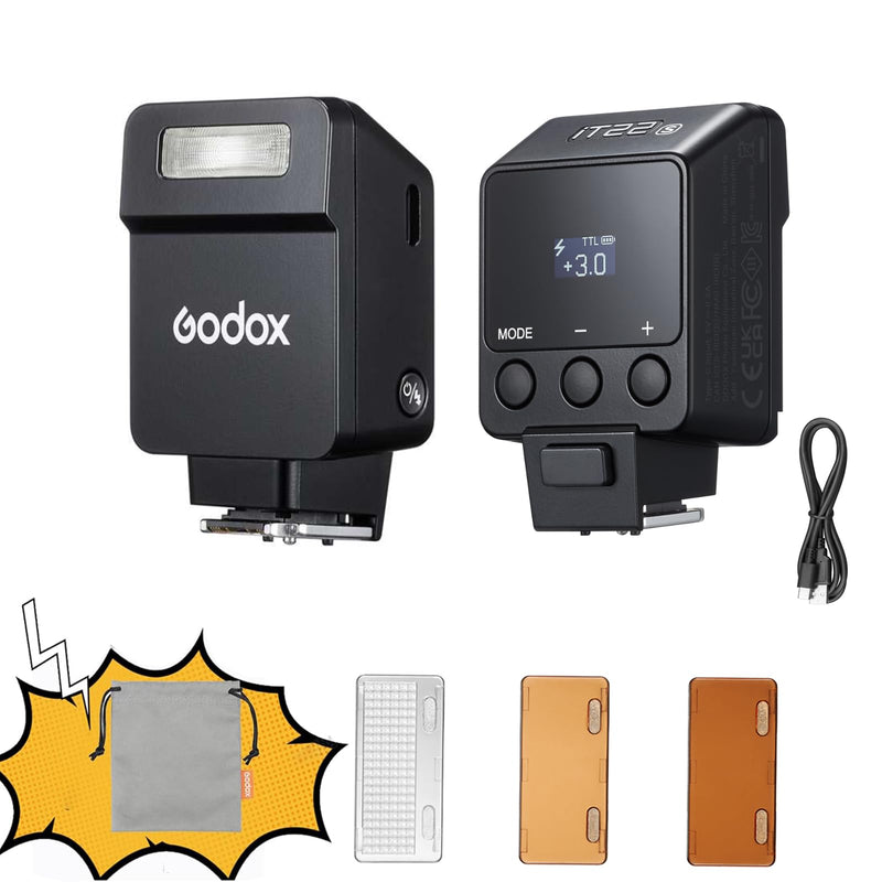 GODOX IT22 S TTL MINI iFlash Camera Flash Light,700+ Flashes & 1.5 s Recycling,6 Stops (1/32 to 1/1 Power),Built in Battery with Magnetic Diffuser & Filter (Black, for Sony) Black