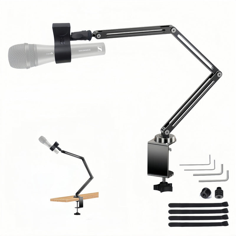 Low Profile Mic Boom Arm Stand 360° Rotatable Adjustable Compact and Foldable Table Microphone Arm Holds 2.5kg with 3/8" to 5/8" Screw Adapter for Game Streaming Podcast Broadcast (C Clamp Mount) C Clamp Mount