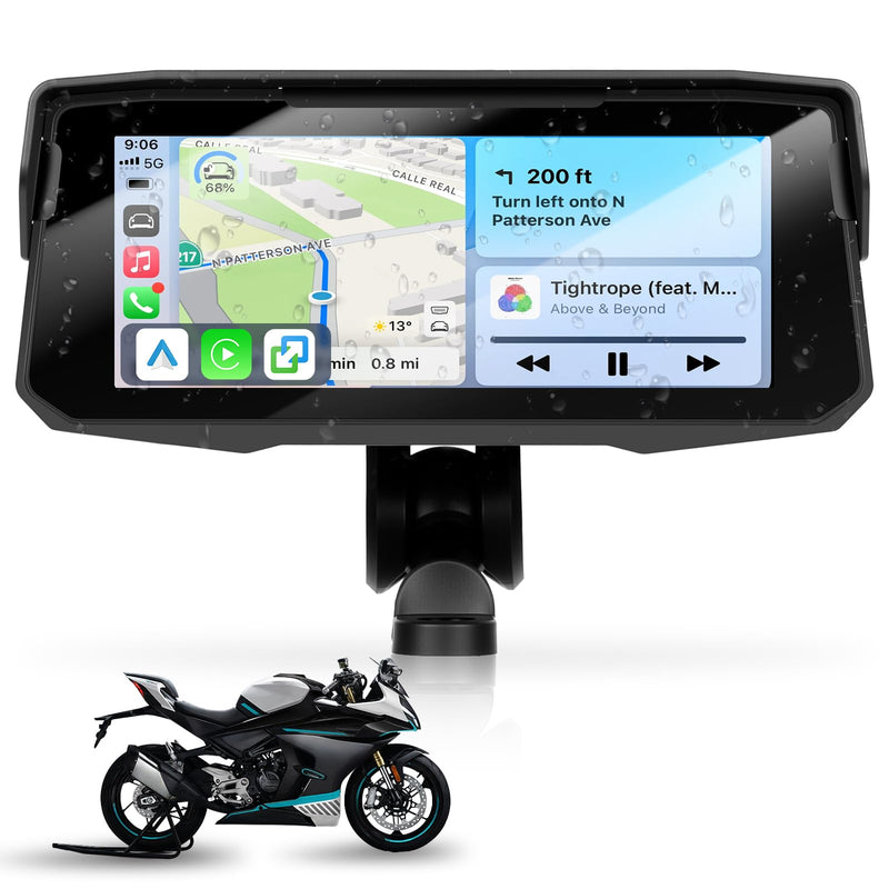 6.86 inch Motorcycle Carplay Screen GPS Navigation System with Wireless Carplay and Android Auto, Portable Car Play for Moto Waterproof HD Touch Screen with Bluetooth Mirror Link TF Card