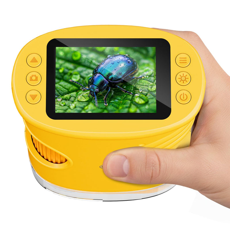 Temodu Kids Microscope 2.0" Screen 1000X Digital Microscope for Kids, Mini Pocket Handheld Microscopes for Children Birthday Festival Gift, Science Education Fun Toys for Boys Girls Ages 4-12 (Yellow) Yellow