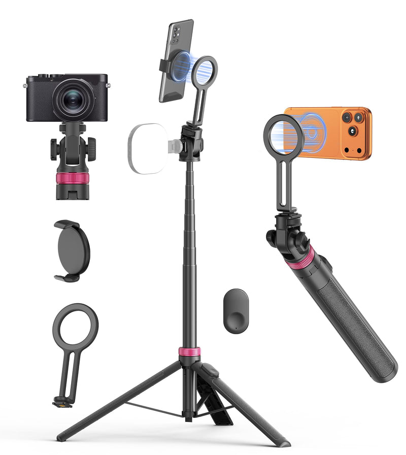[AUSTRALIA] - 69" Magnetic Phone Tripod with Phone Clamp,Selfie Stick Monopod for Magsafe with Remote & Phone Mount Adapter,Portable Tripod for iPhone/Android,Digital Camera Accessory Kits,Photo,Vlogging,Travel 69 in Black 