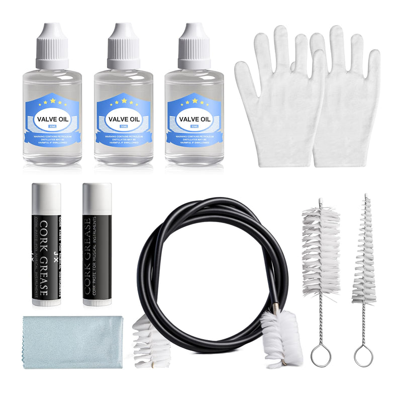 [AUSTRALIA] - Trumpet Cleaning Kit - 3 Trumpet Lubricating Valve Oil, 2 Slide Grease,Valve, Mouthpiece, Flexible Bore Brush and Cleaning Cloth, Brass Instrument Cleaning and Care Set for Trumpet Maintenance 10Pcs 