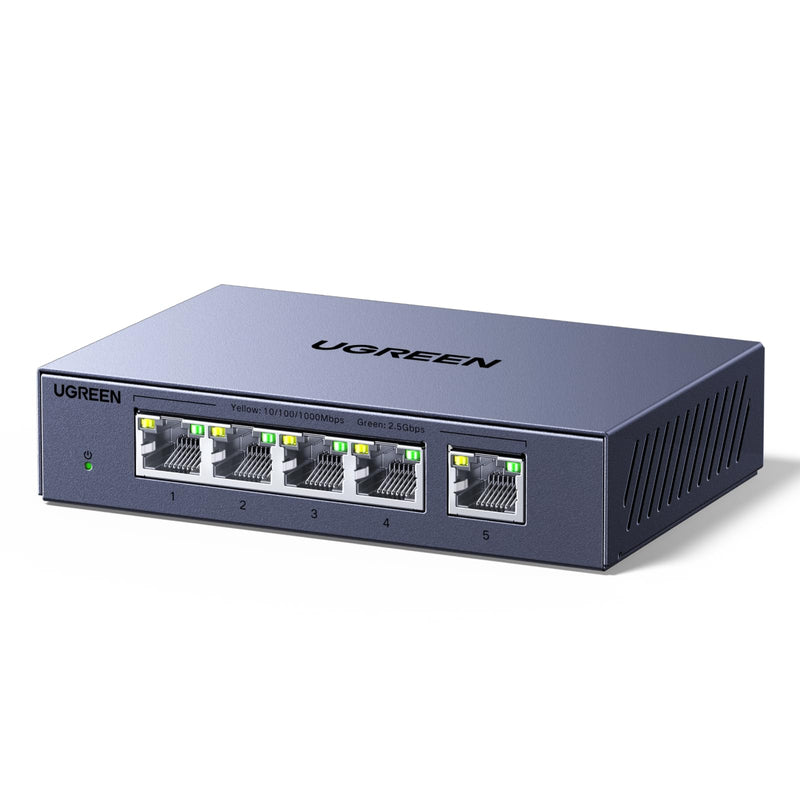 UGREEN 2.5Gb Switch, 5-Port Ethernet Switch, 5 x 2.5Gb Uplink, Metal Case | Plug & Play Unmanaged Ethernet Splitter, Desktop/Wall Mount Network Hub, Fanless Quiet with LED, for NAS, PC, Game Console 5 Port 2.5G Gray