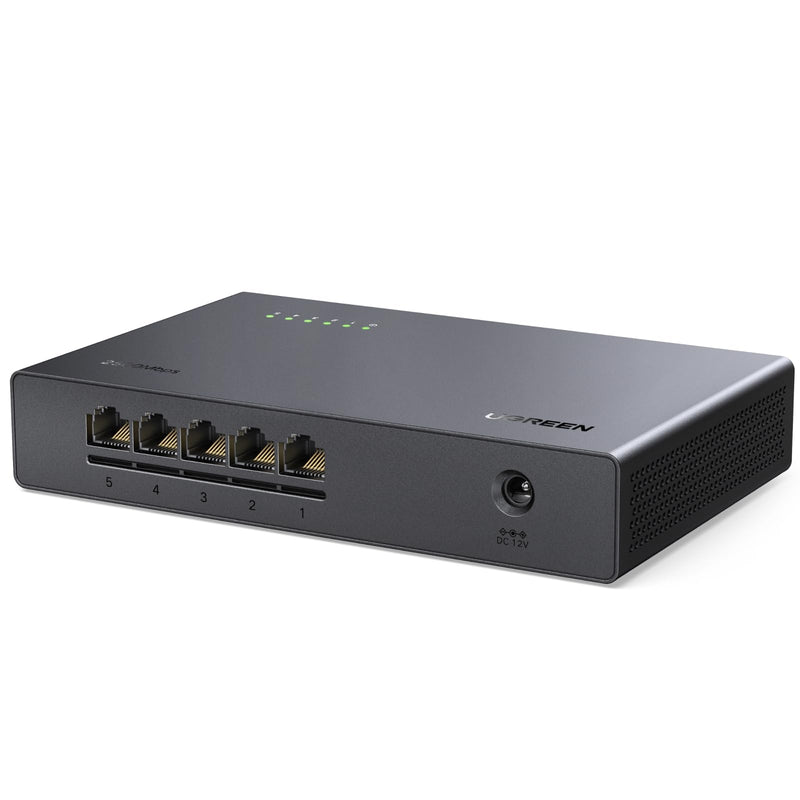 UGREEN 2.5Gb Switch, 5-Port Ethernet Switch, 5 x 2.5Gb Uplink, Plug & Play | Unmanaged Ethernet Splitter, Desktop/Wall Mount Network Hub, with LED, Fanless Quiet, for NAS, PC, Game Console