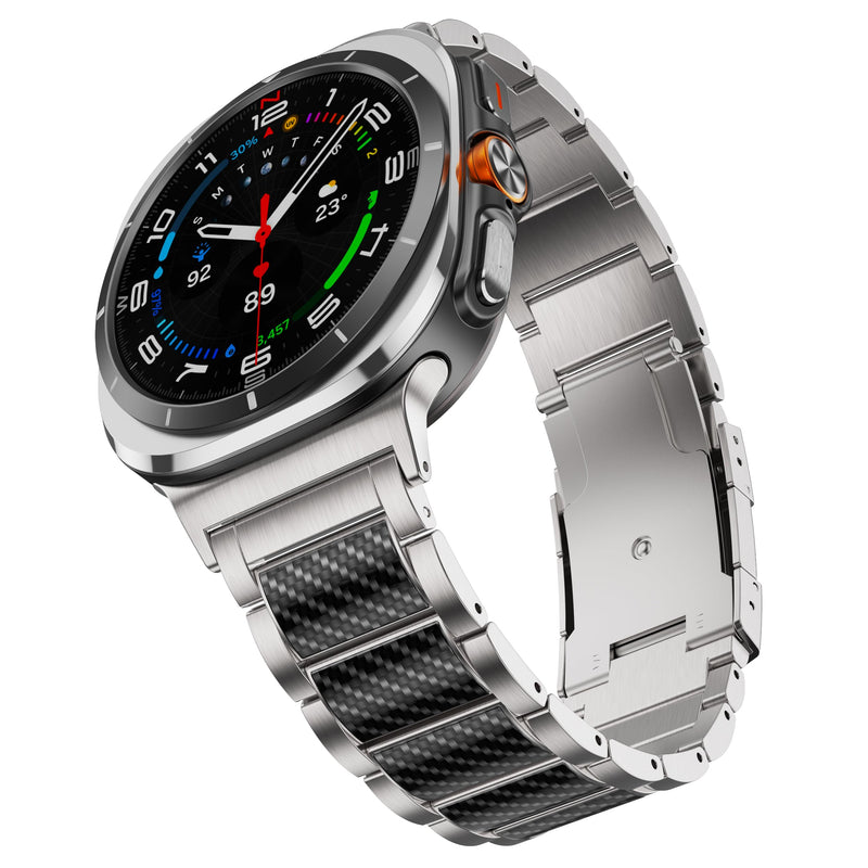 Titanium Band for Galaxy Watch Ultra 2/1 Band 47mm Men, Silver | Fit for Galaxy Watch Ultra 2/1 47mm Band, Carbon Fiber Titanium Metal Band Business Replacement Strap Carbon Fiber Silver