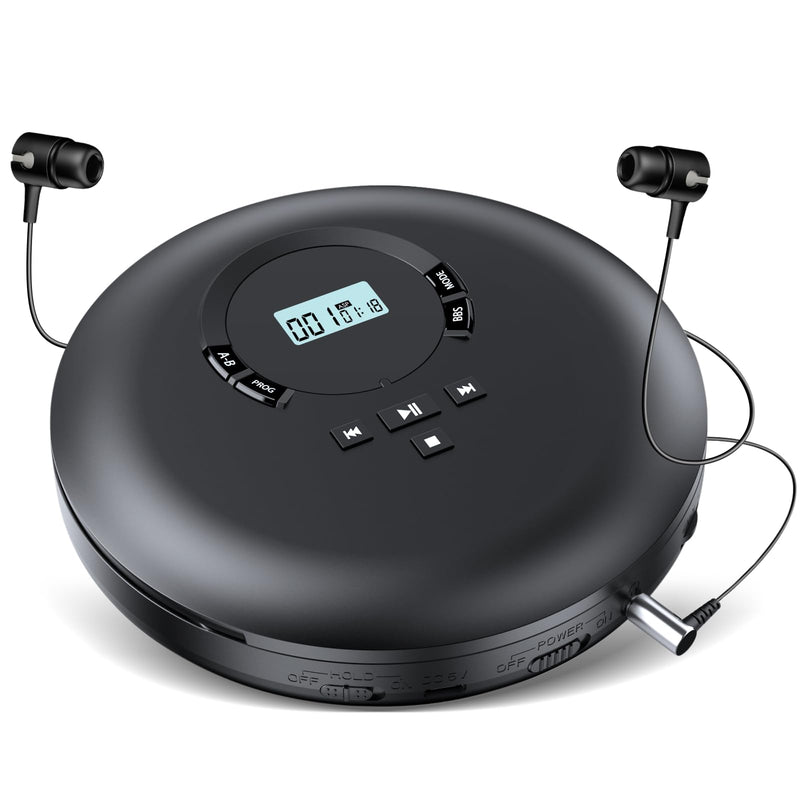 [AUSTRALIA] - Gueray CD Player Portable CD Discman Portable CD Player for Car with Anti-Skip Shockproof Personal CD Player with Headphones LCD Display Support PROG Memory Function Repeat Playback BASS Effet Black 