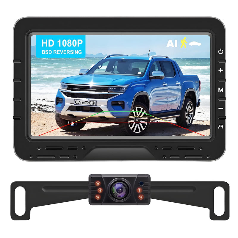 Backup Camera HD 1080P Wired Easy Setup Plug-Play Rear View License Plate Bracket Camera Motion Detection IP69 Waterproof - 4.3 inch Monitor Full Color Clear Night Vision Camere for Car Truck SUV RV