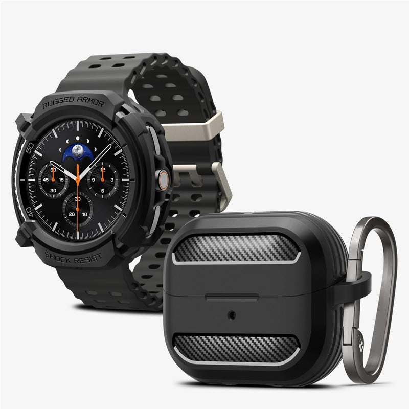 Spigen Rugged Armor Designed for Galaxy Watch8 Classic and Buds 3/3Pro Case Bundle - Matte Black