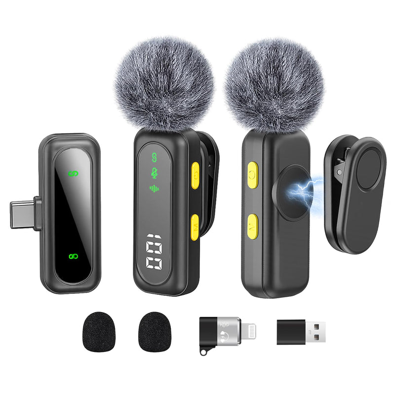 Wireless Lavalier Microphone for iPhone Mini Mic Android/Tablet/PC Video Recording Clip-on Mics with Rotatable Clip&Denoise Recording, Ideal for Vlog Tiktok Youtube Podcast Content Creator Wireless USB C